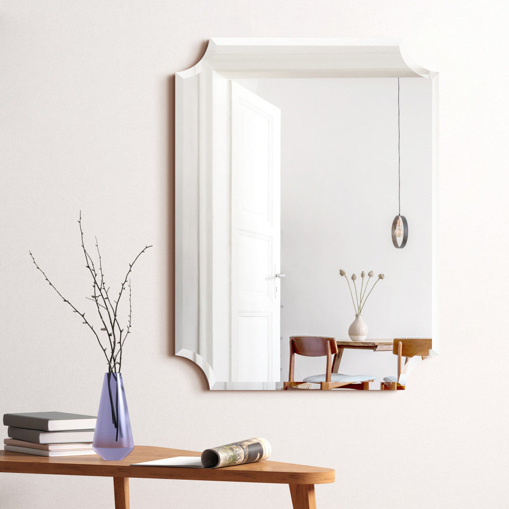 Frameless Rectangle Scalloped Beveled Wall Mirror, 1" Beveled Edge, 40"x30"