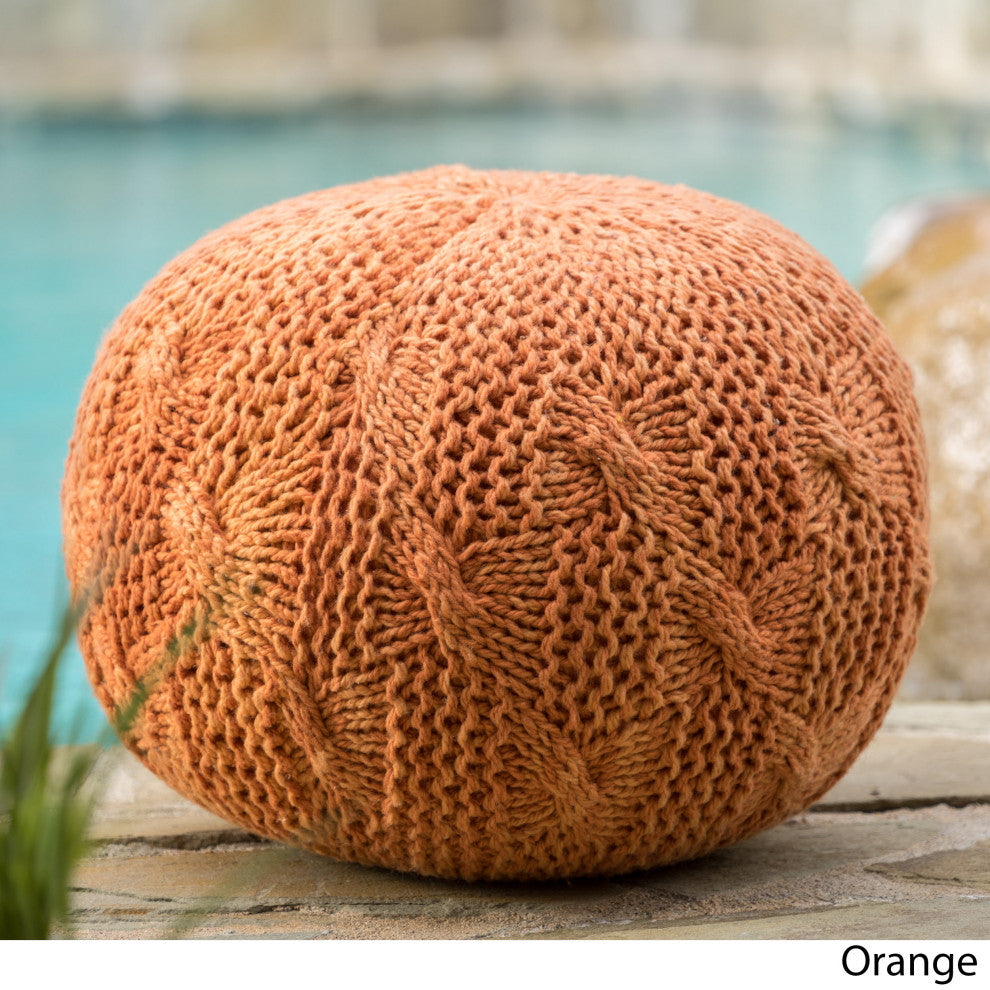 GDF Studio Ash Outdoor Handcrafted Modern Fabric Weave Pouf, Orange