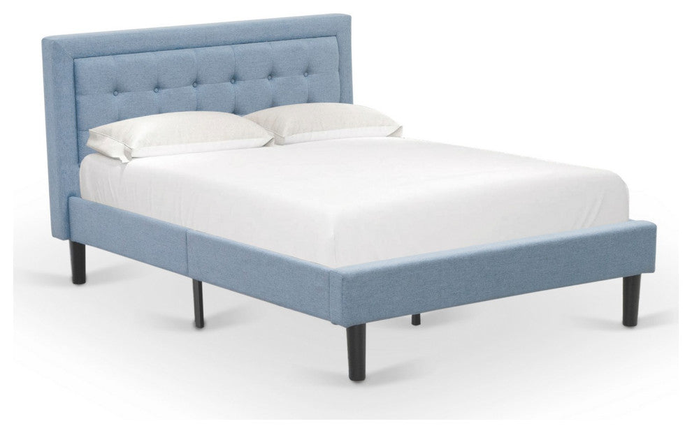 2-PiecePlatform Full Size Bed Set, 1 Bed Frame, Night Stand, Denim Blue