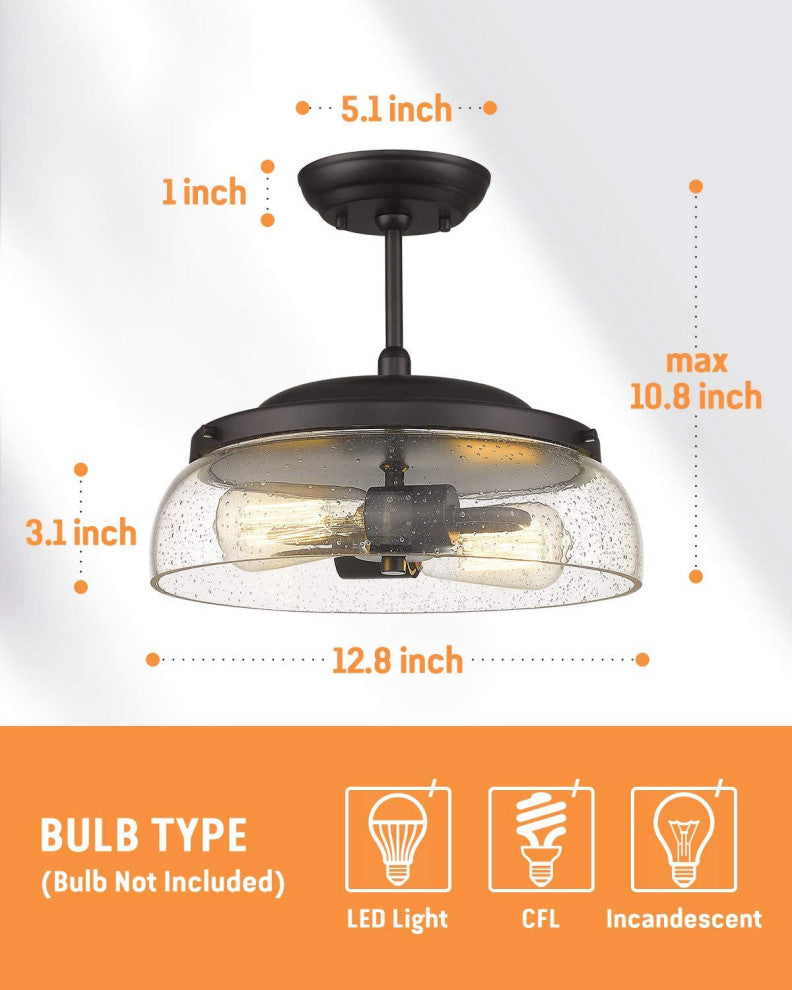 2 Light Semi Flush Mount Ceiling Light, Farmhouse, Black Ceiling Lamp