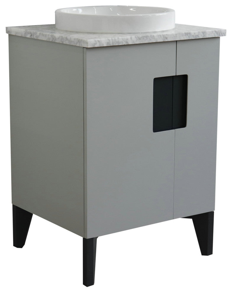 25" Single Sink Vanity, Light Gray Finish With White Carrara Marble
