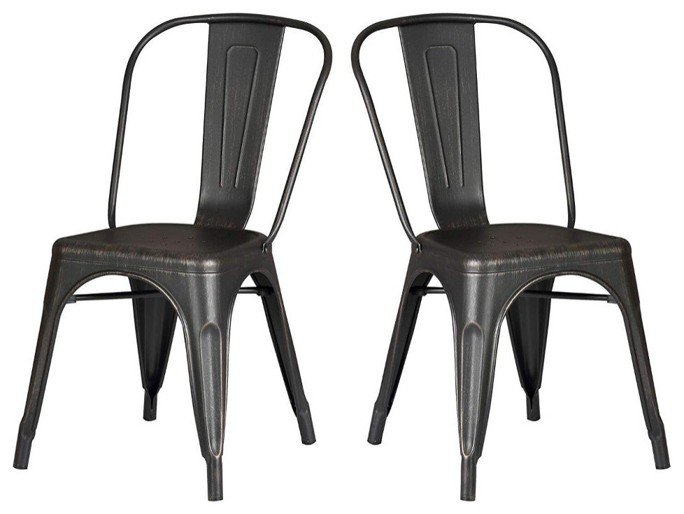 HomeRoots 18" Black Distressed Metal Dining Chair With Back in a Set of 2