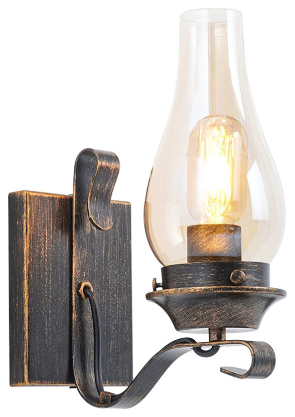 Farmhouse Vintage Wall Lantern Rust Industrial Glass Wall Lamp