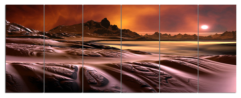 3D Rendered Alien Planet, Landscape Canvas Art Print, 70"x28", 6 Panels