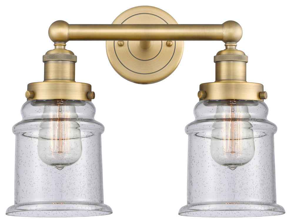 Canton 2-Light 15" Bath Vanity Light, Brushed Brass Finish, Seedy Shade