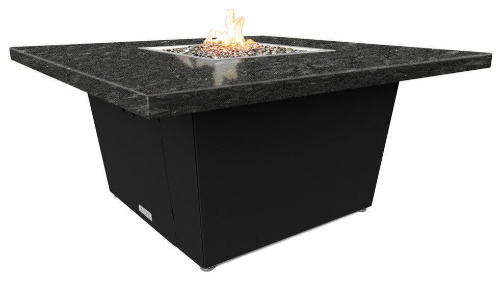 Square Fire Pit Table, 44x44, Chat Height, Propane, Black Pearl Granite Top, Black
