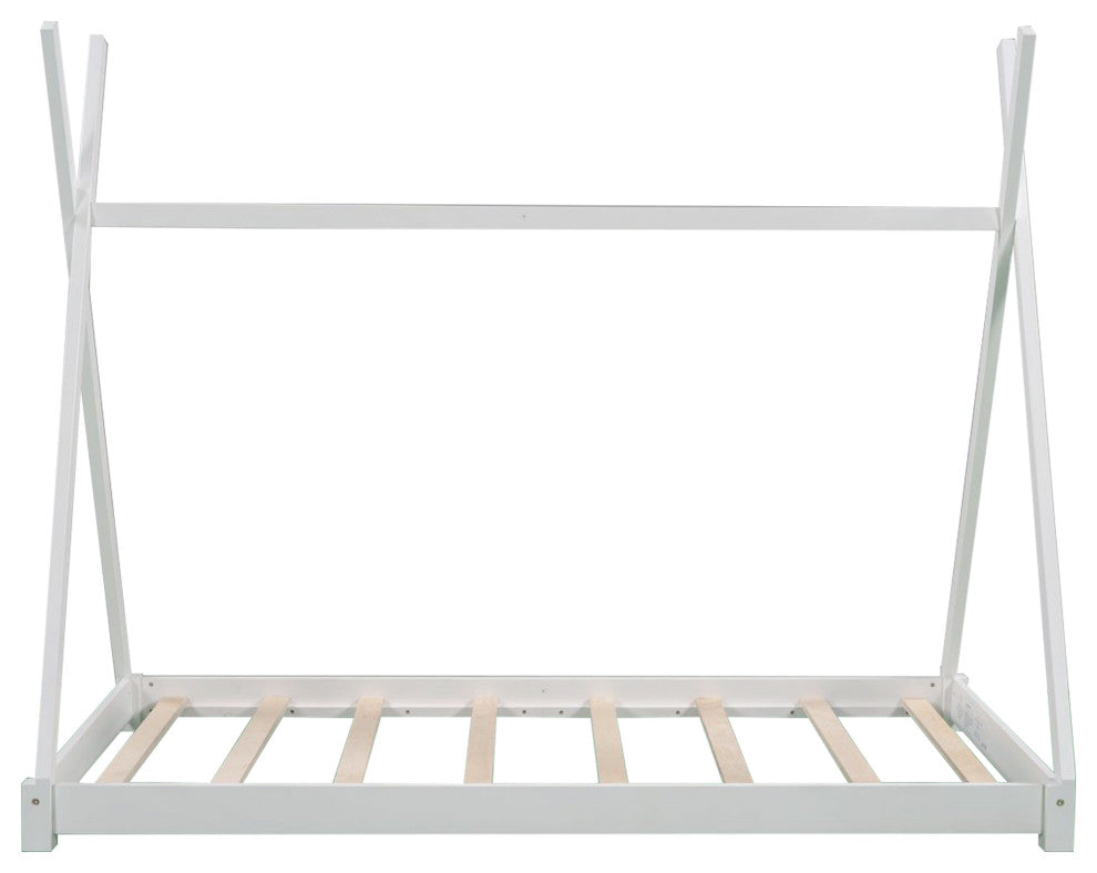 Gewnee Twin Size House Platform Bed with Triangle tructure in White
