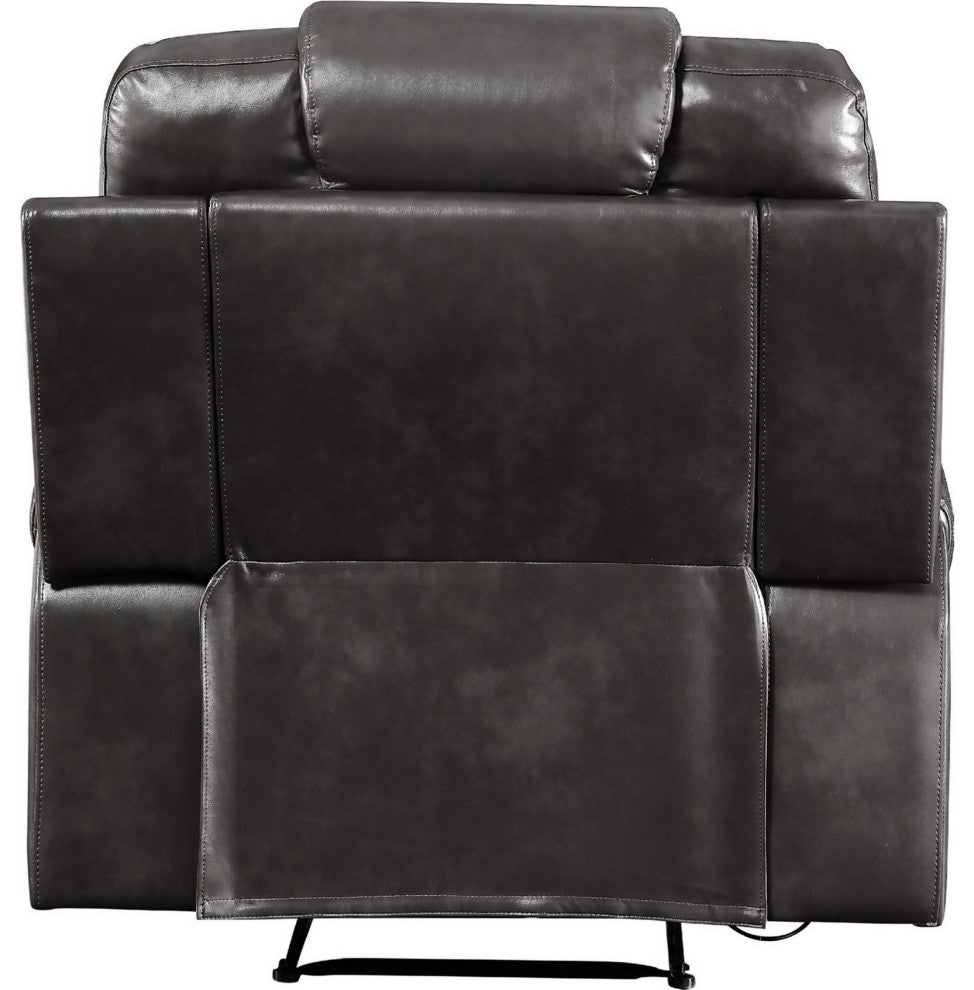Benzara BM250591 Leatherette Power Recliner With Diamond Stitching, Black