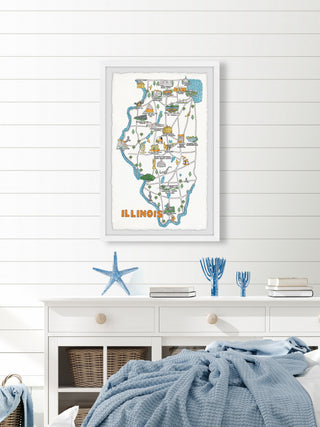 "Illinois Sites Map" Framed Painting Print, 16x24