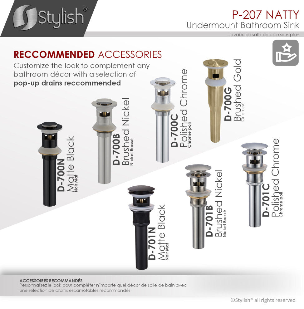 STYLISH 16" Round Undermount Ceramic Bathroom Sink With 2 Overflow Finishes