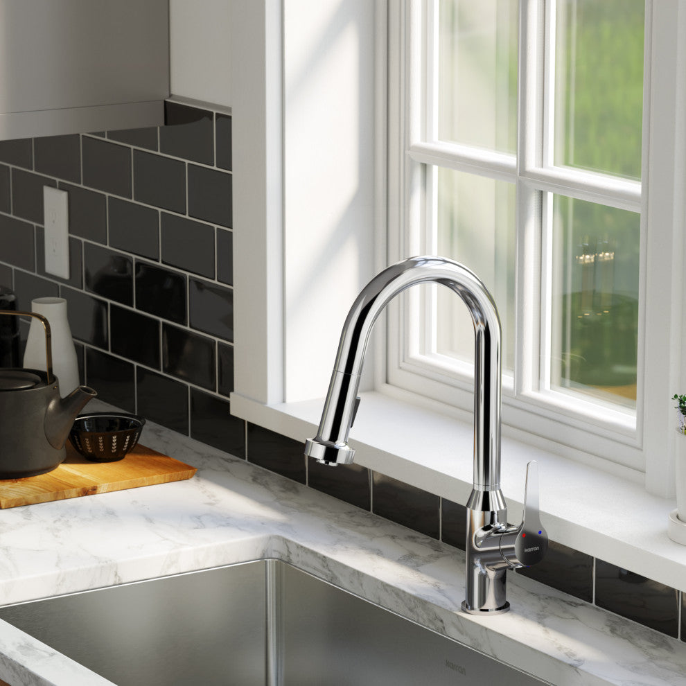 Karran 1-Handle Pull-Down Kitchen Faucet With Soap Dispenser, Chrome