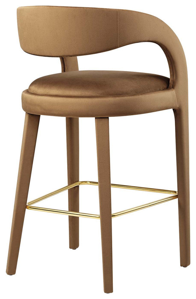 Pinnacle Performance Velvet Bar Stool Set of 2, Brown Gold