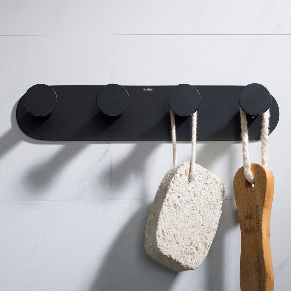 Elie Bathroom Robe and Towel 4-Hooks Rack, Black