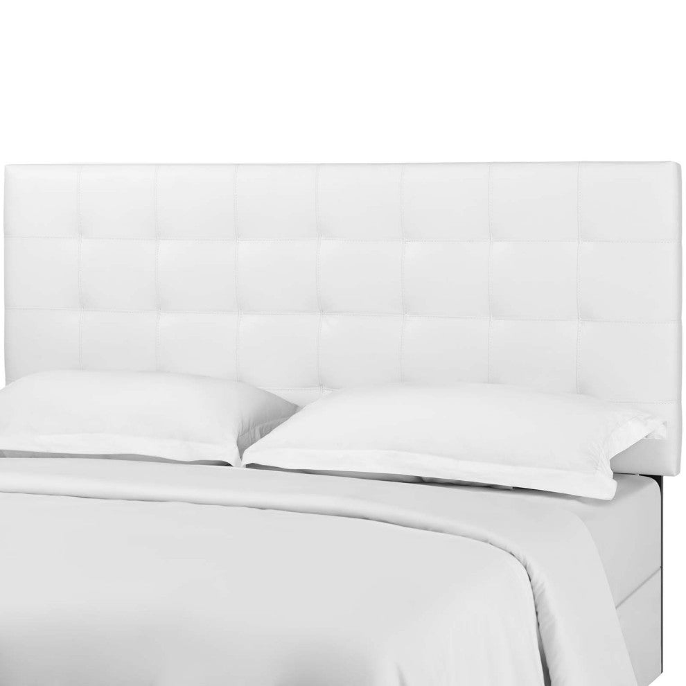Modern Full and Queen Size Tufted Headboard, Faux Vinyl Leather, White