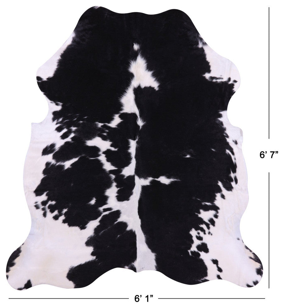 6' 7" X 6' 1" Black and White Natural Cowhide Rug C2292