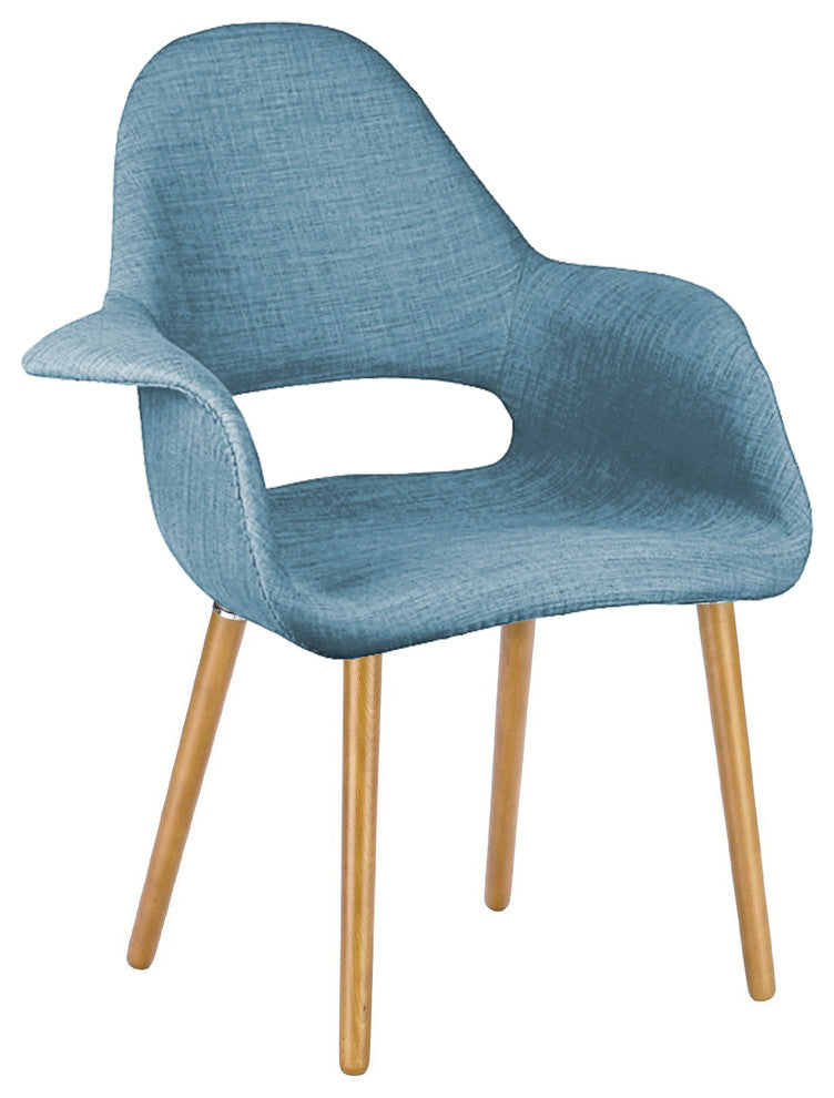 Modern Designer Dining Armchair Chair With Arms Linen Wooden Solid Color Back, Blue
