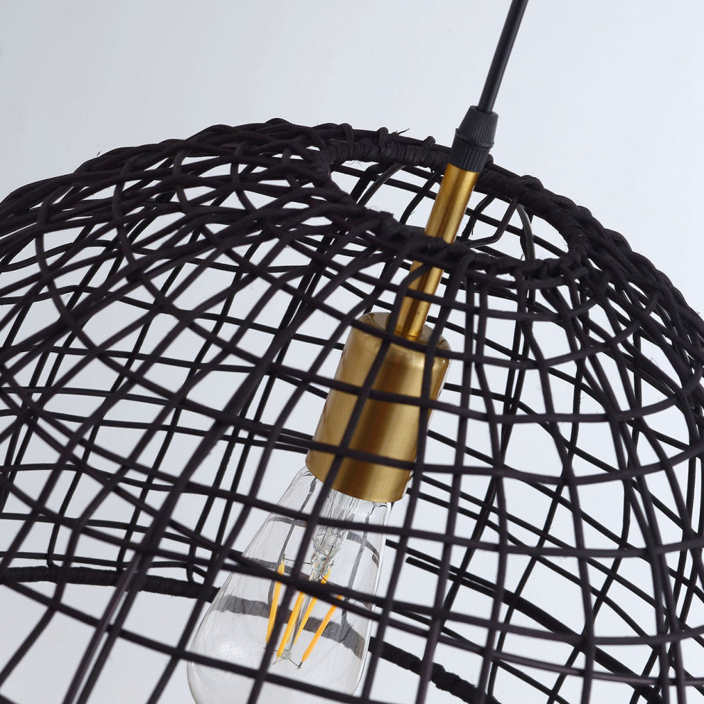 1-Light Rattan Hand Woven Traditional Semicircular Pendant Lighting Chandelier