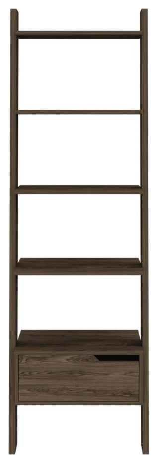 DEPOT E-SHOP Kobe Ladder Bookcase, 5 Shelves, Dark Walnut