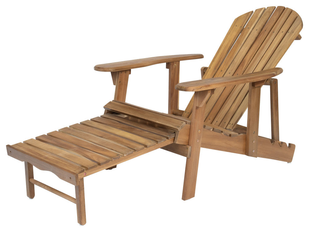 GDF Studio Katherine Outdoor Reclining Wood Adirondack Chairs, Set of 2, Natural