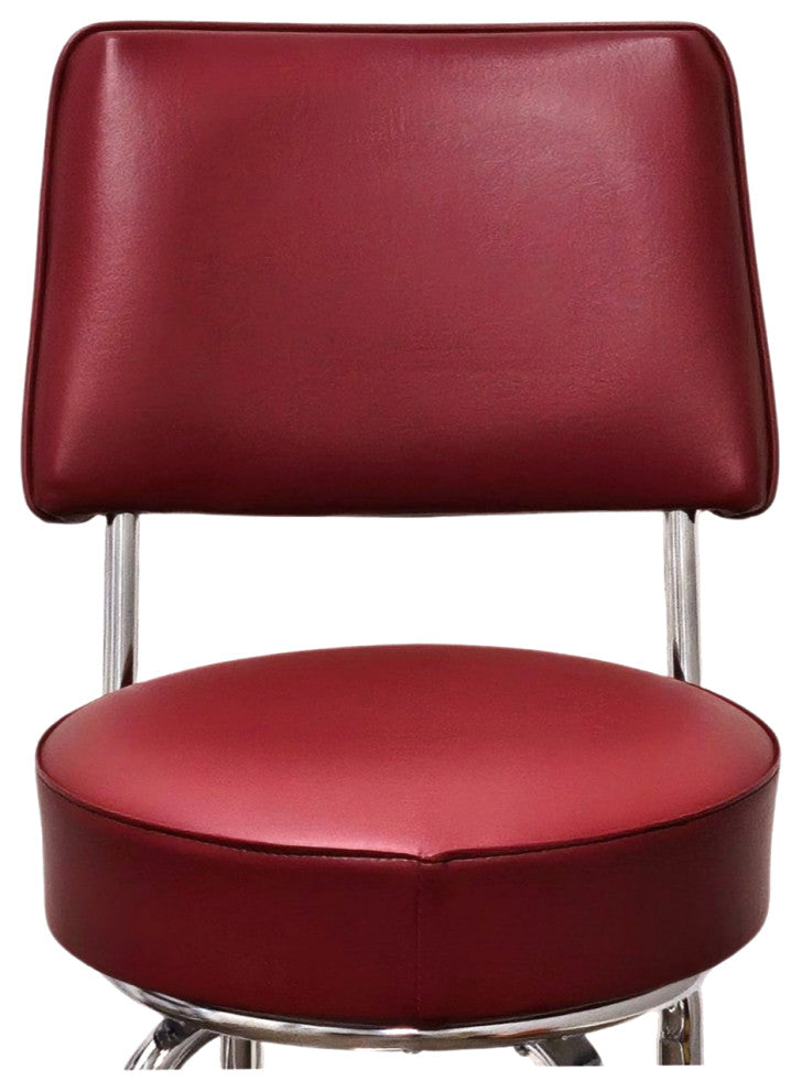 Retro Home Single Ring Upholstered 24" Swivel Counter Stool with Back, Wine