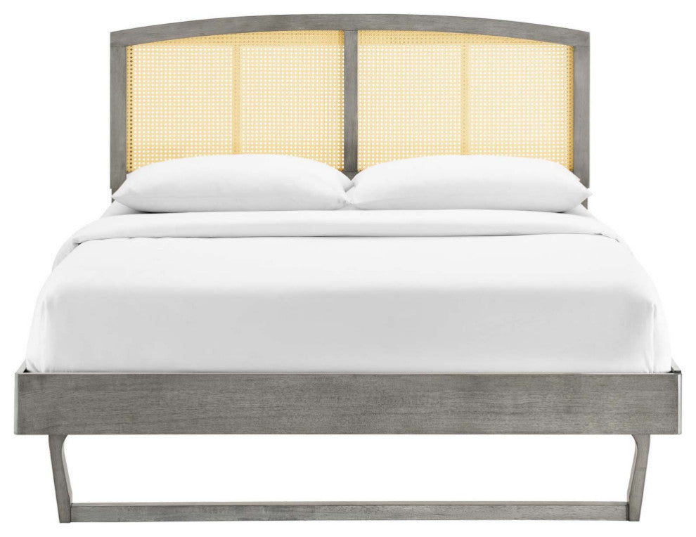 Sierra Cane and Wood King Platform Bed With Angular Legs MOD-6701-GRY
