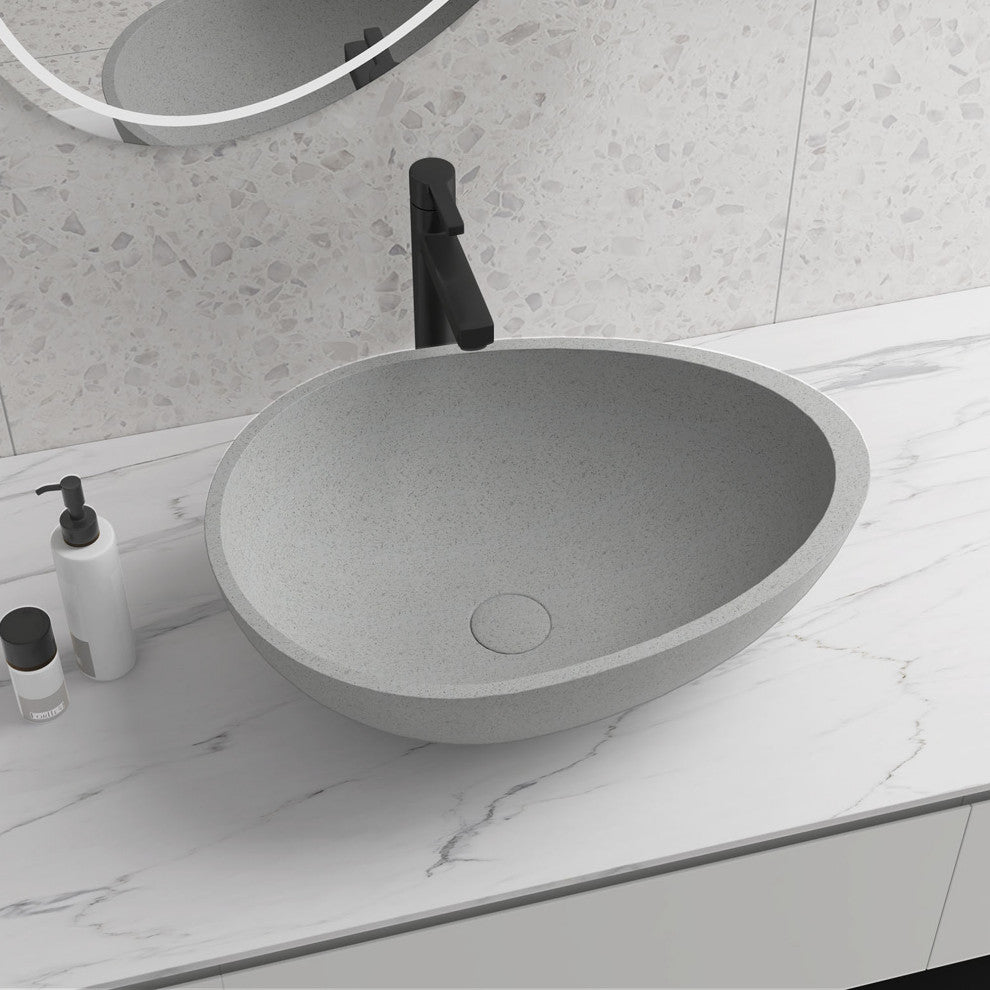 Dark Grey Egg Shape Concrete Vessel Bathroom Sink