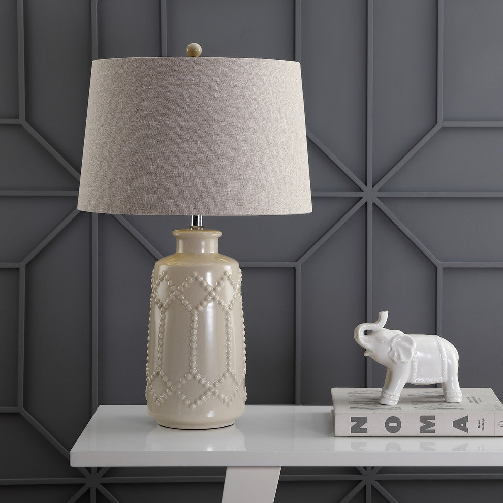 Alice Ceramic LED Table Lamp, Cream, 26", Cream and White