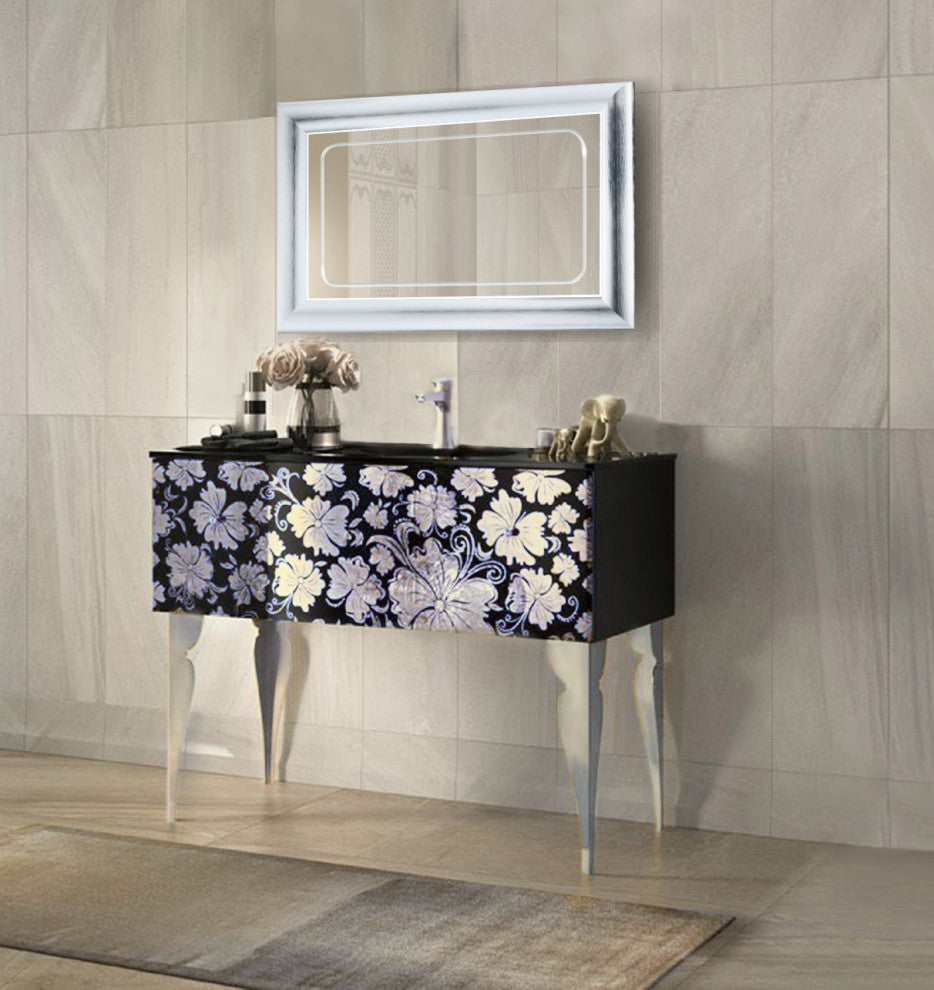 Led Lighted 24 Inch X 36 Inch Bathroom Satin Silver Framed Mirror