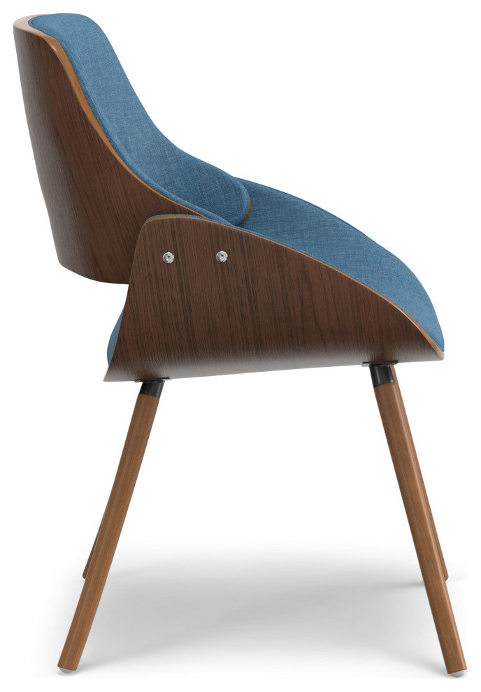 Malden Bentwood Dining Chair with Wood Back in Blue Linen Look Fabric