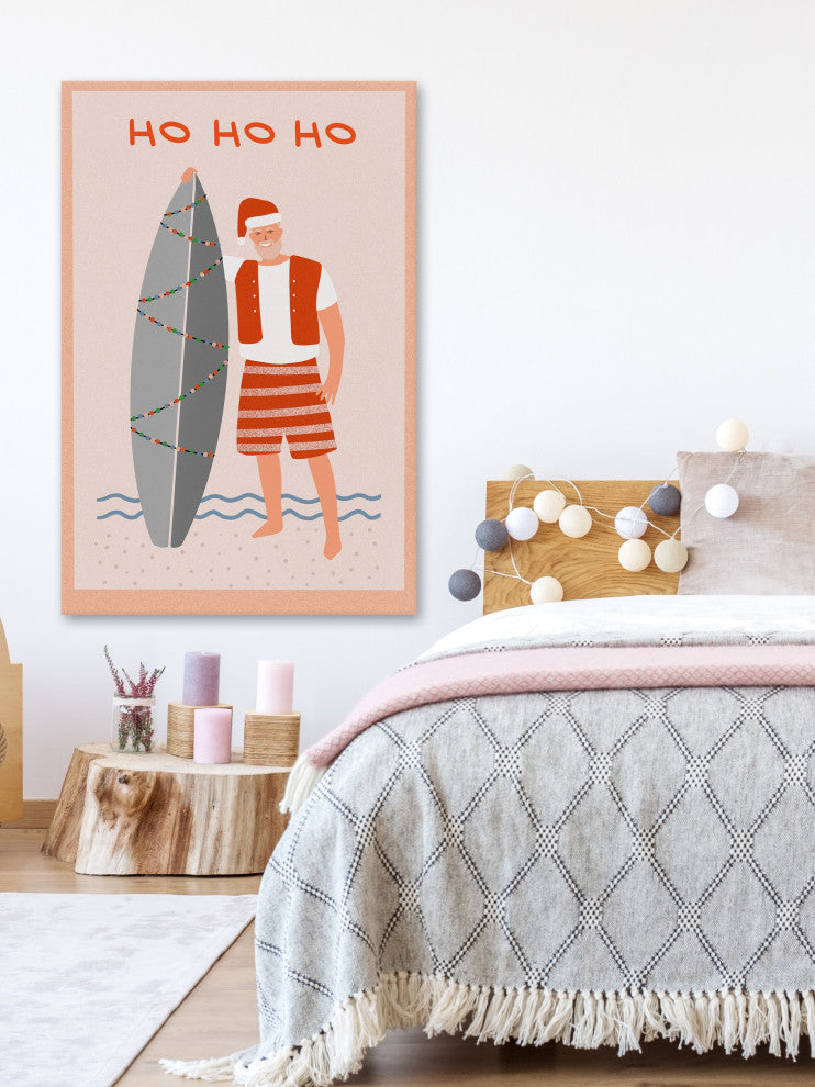 "Surfing Santa" Painting Print on Wrapped Canvas, 12x18