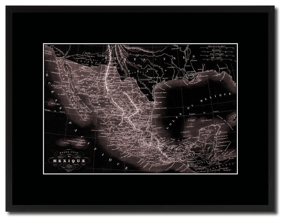 Mexico Vintage Vivid Sepia Map Canvas, 16"x21"