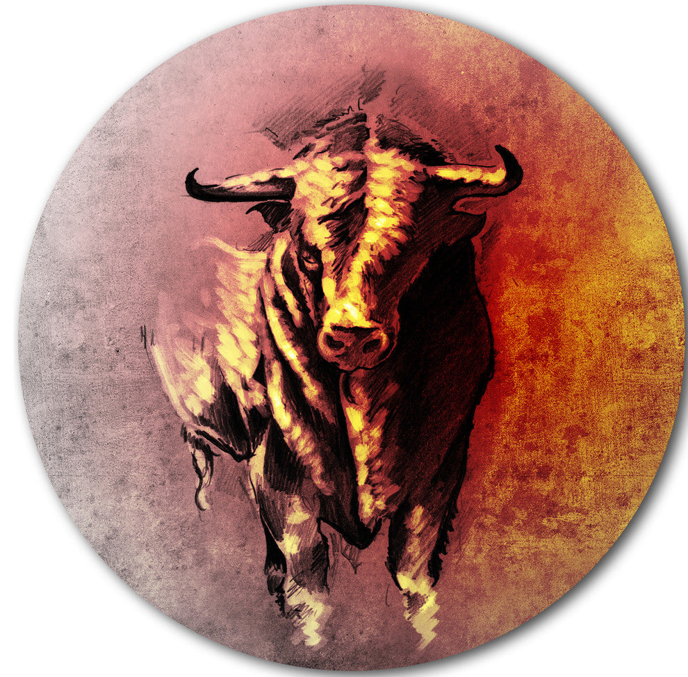 Spanish Bull Tattoo Sketch, Digital Art Disc Metal Artwork, 11"