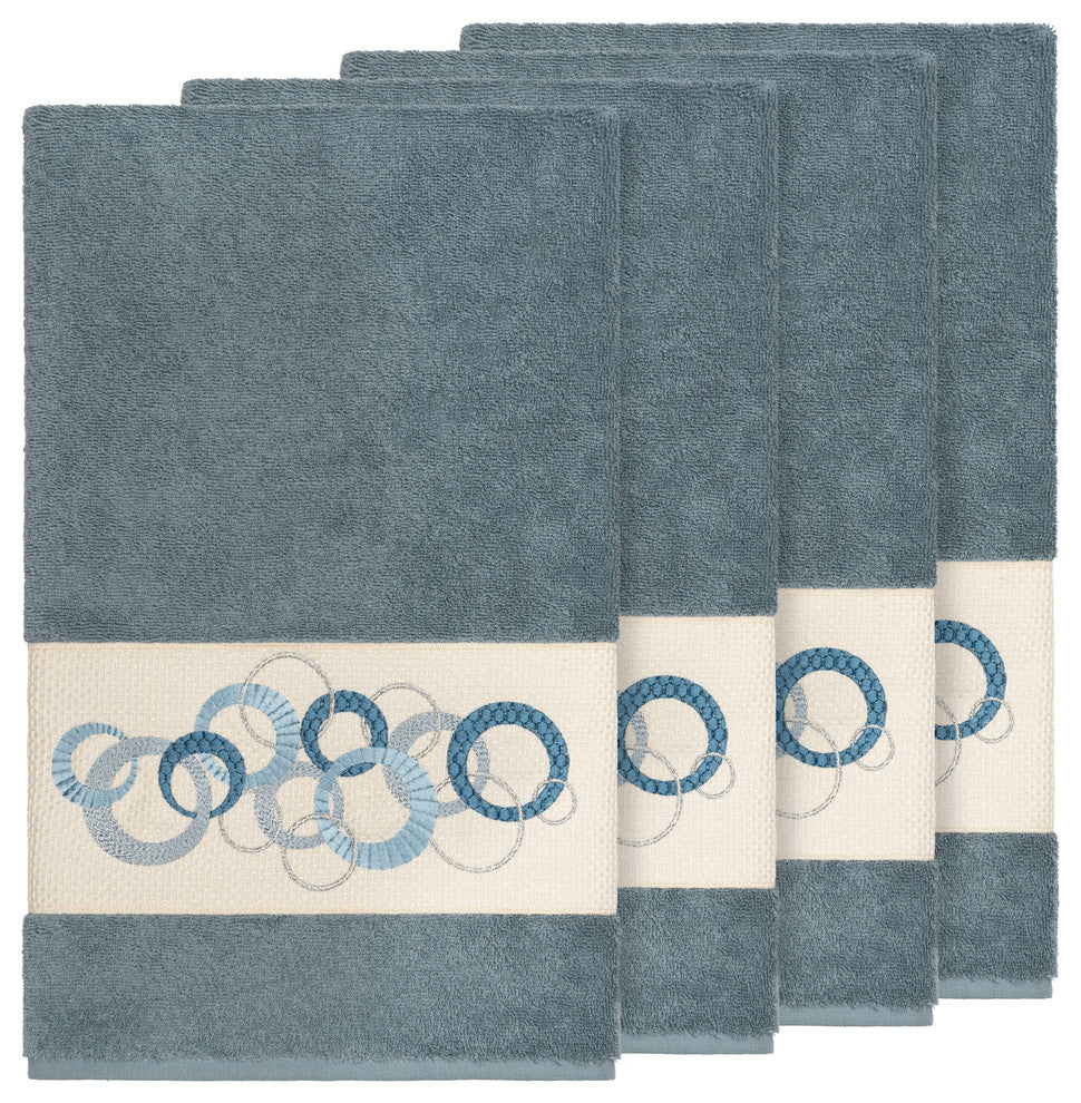 Linum Home Textiles Annabelle Embellished, Teal, Bath Towel, 4-Piece Set
