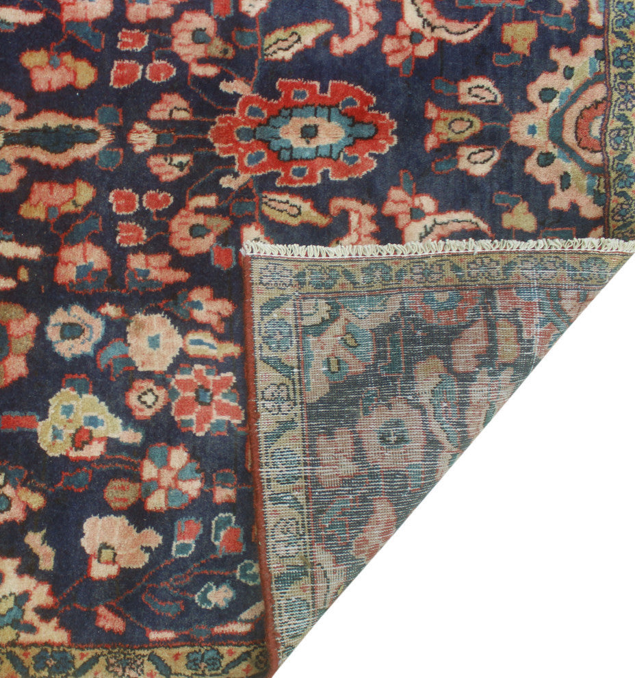 Fine Vintage Distressed Kohen Navy/Beige Runner, 3'7x8'11