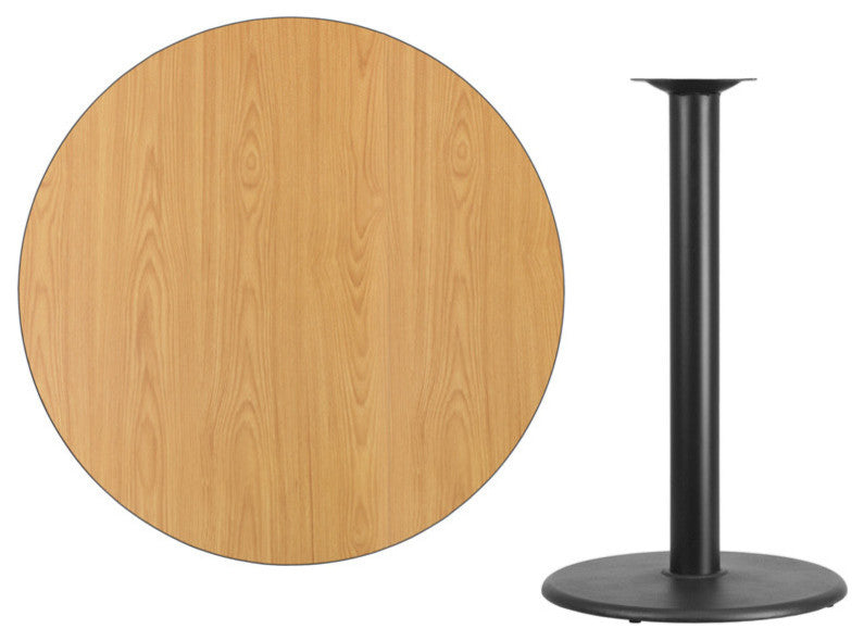 42'' Round Natural Laminate Table Top with 24'' Round Bar Height Table Base
