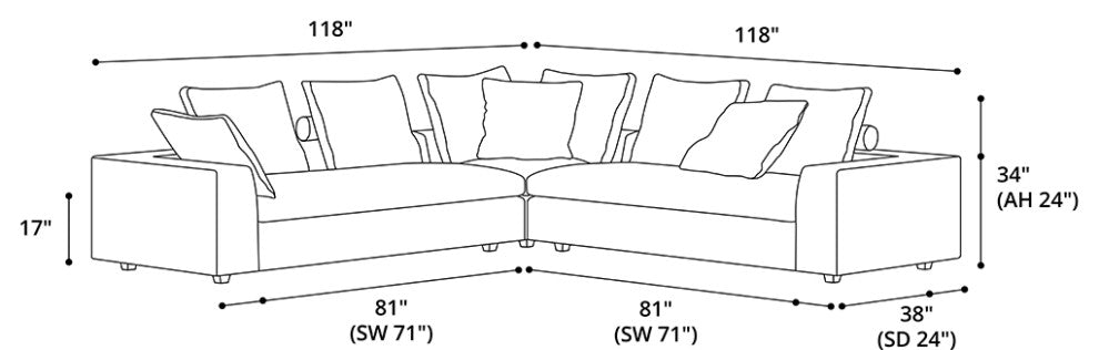 Lucerne Modular Chaise, Ashen Fabric, Ashen Fabric, Set03-3pc