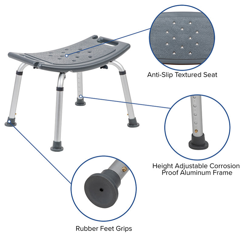 HERCULES Series 300LB Capacity Adjustable Shower Chair, Non-slip Feet, Gray
