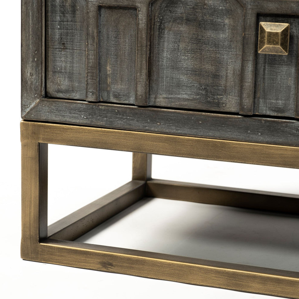 Genevieve Gray Fir Veneer With Gold Metal Frame Accent Cabinet