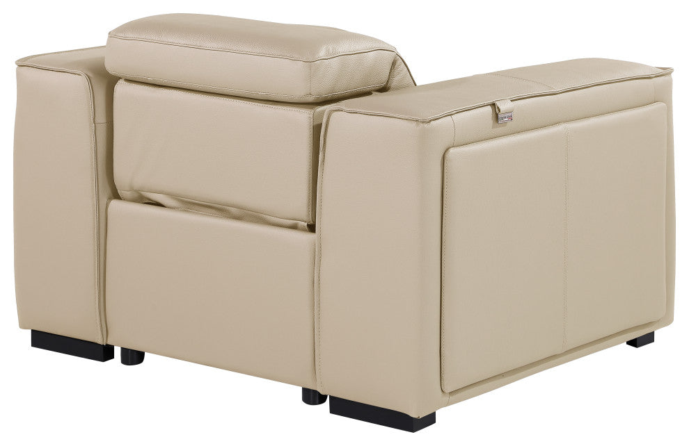 Niccolo Italian Leather Power Reclining Arm Chair With Power Headrests, Beige