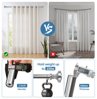 1" Semplice Drapery Curtain Rod, Brushed Steel, 84"-120"