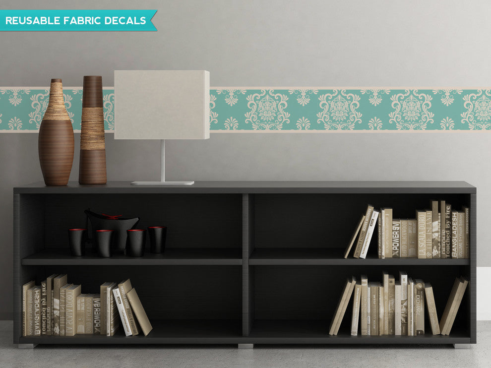 Damask Border Fabric Wall Decal, Set of 2, 25"x8" Sections, Vintage Green