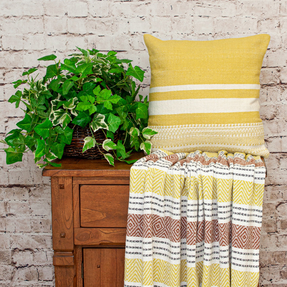 Parkland Collection Transitional Striped Yellow Square 18" x 18" Pillow