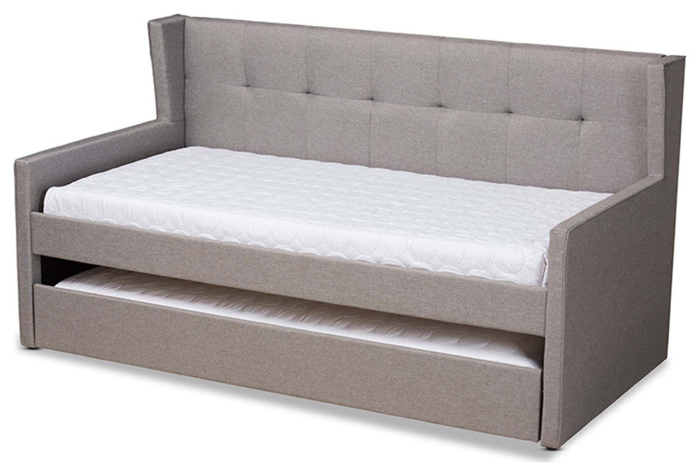 Sylvia Fabric Upholstered Twin Size Daybed With Trundle, Gray