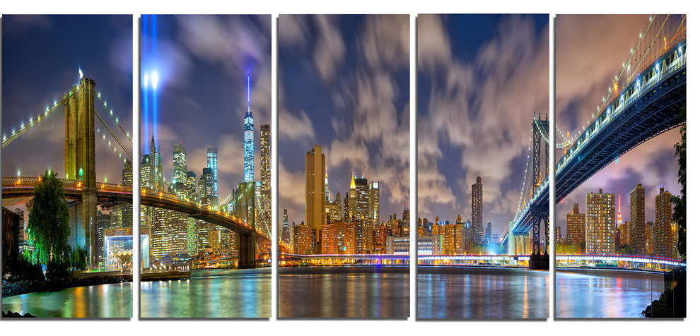 "Manhattan in Memory of September 11" Canvas Print60"x28", 5-Panels