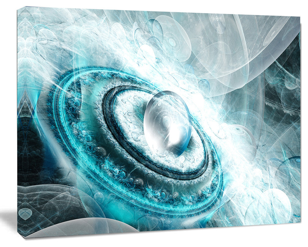 Blue Fractal Flying Saucer, Large Floral Canvas Art Print, 60x40