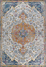 Lorena Ornate Boho Medallion Light Gray/Dark Blue/Orange 5'x8' Area Rug