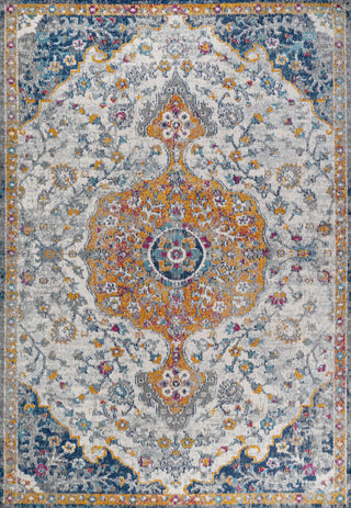 Lorena Ornate Boho Medallion Light Gray/Dark Blue/Orange 5'x8' Area Rug