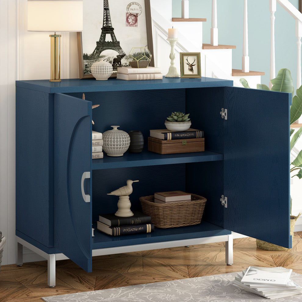 TATEUS 34" Accent Cabinet-Simple Storage Cabinet With Solid Wood Veneer, Navy