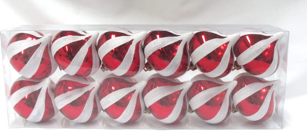 Red Onion Ornament With White Glitter Stripes, 4x 12-Pack