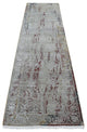 Gray, Erased Tulip Design Silk With Wool Hand Knotted Runner Rug, 2'6"x9'10"